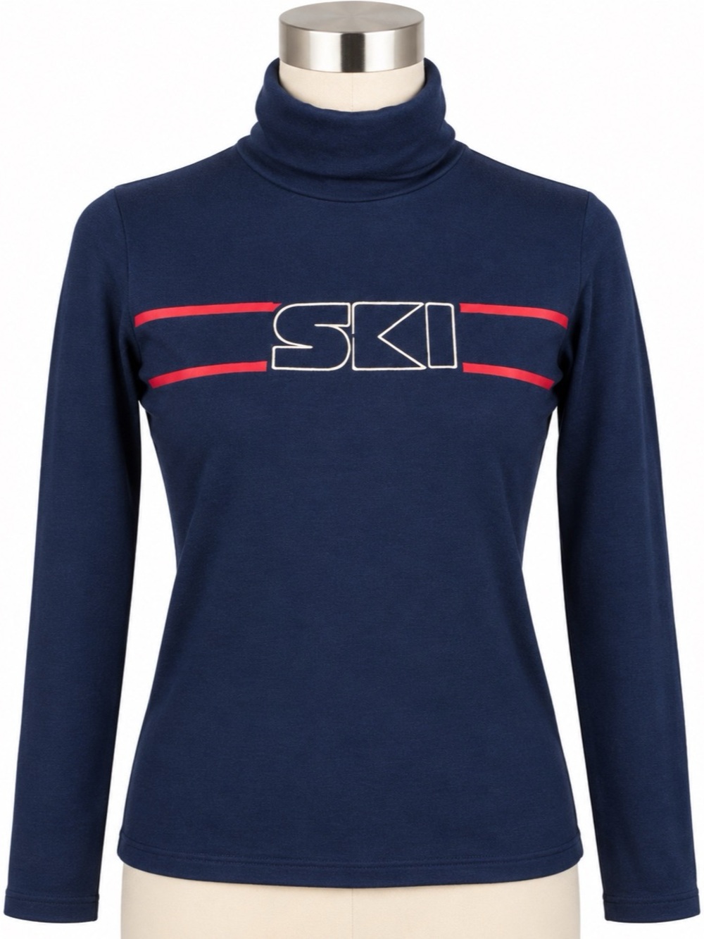 Kyodan Women’s Medium Navy SKI Turtleneck Long Sleeve Top Après Ski Retro